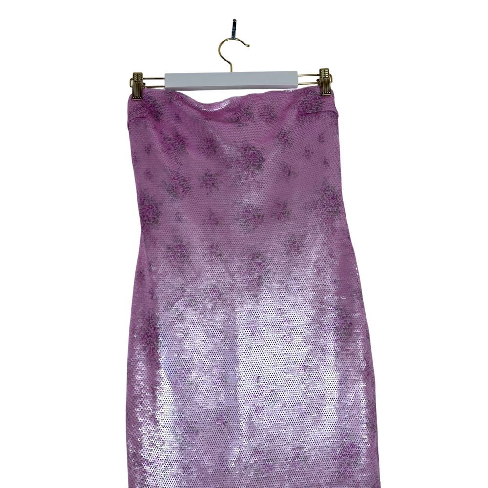 LoveShackFancy Stasia Pink Floral Sequin Strapless Midi Dress Size 4 - Picture 4 of 9
